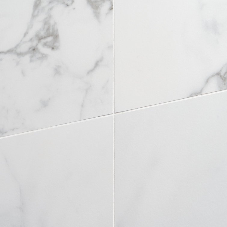 24" x 24" White Matte Porcelain Marble Look Tile