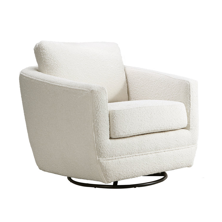 Cream Boucle Velvet Barrel Swivel Glider Chair
