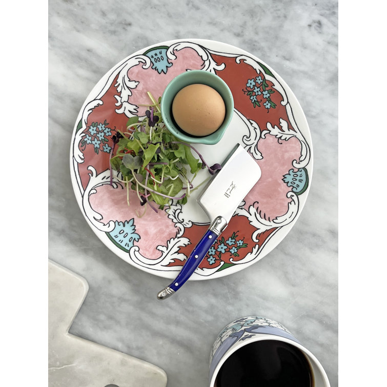 Hand-Painted Porcelain 8.5" Salad/Dessert Plate in Pink and Red