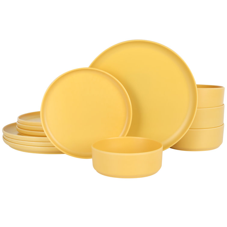 Yellow Gold Round Melamine Dinnerware Set, Service for 4