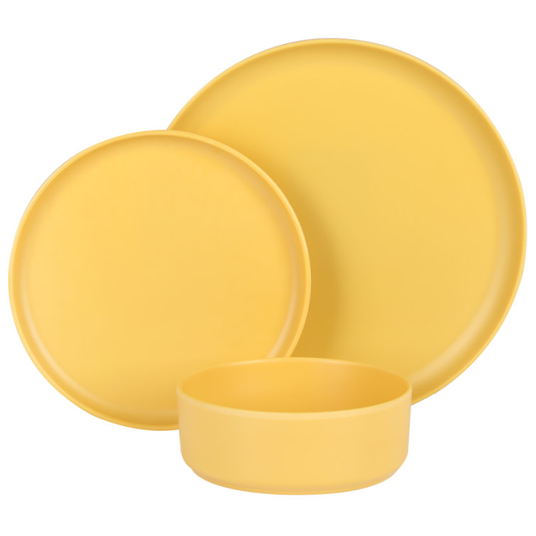 Yellow Gold Round Melamine Dinnerware Set, Service for 4