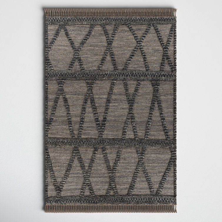 Hand-Knotted Geometric Black Wool Rug 2' x 3'