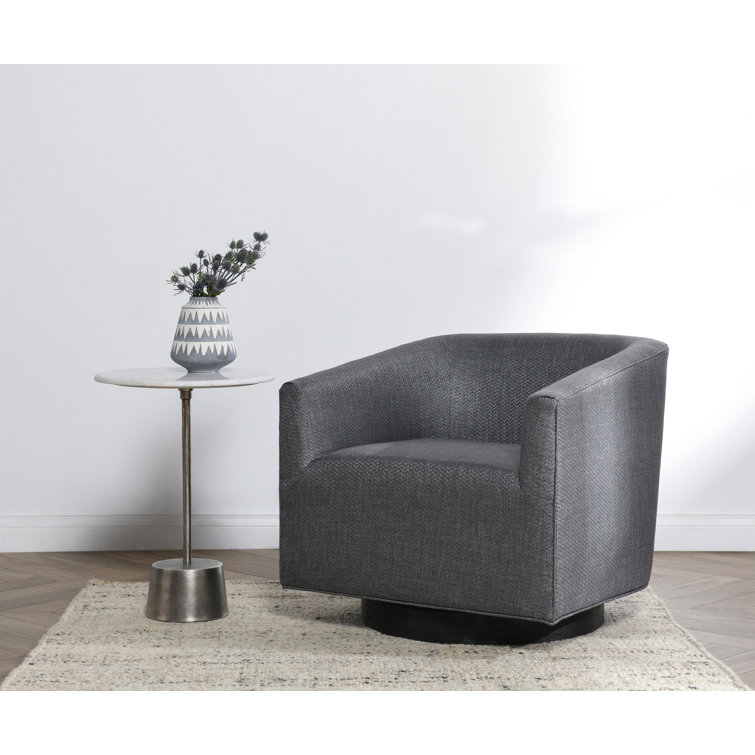 Taupe Twill Handcrafted Swivel Barrel Chair