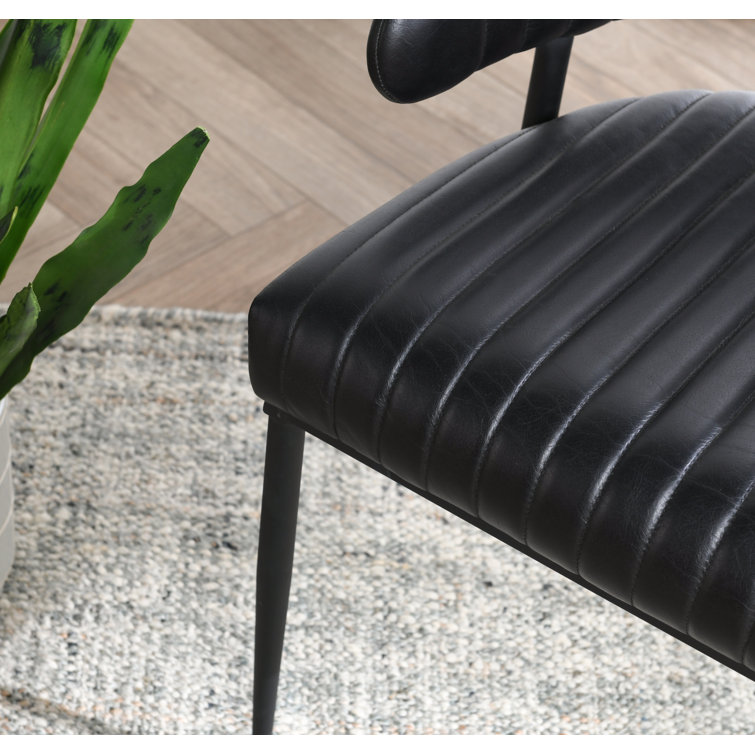 Sophisticated Jet Black Iron Frame Dining Chair with Top Grain Leather