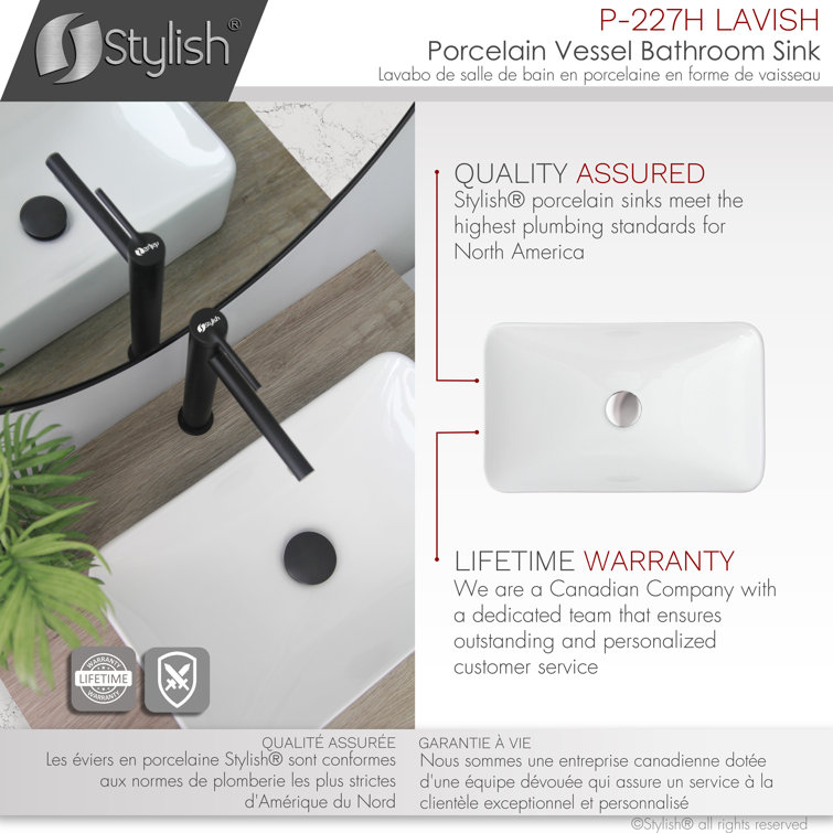 Elegant 19" White Ceramic Rectangular Vessel Bathroom Sink