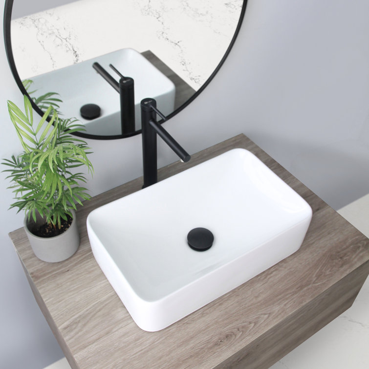 Elegant 19" White Ceramic Rectangular Vessel Bathroom Sink