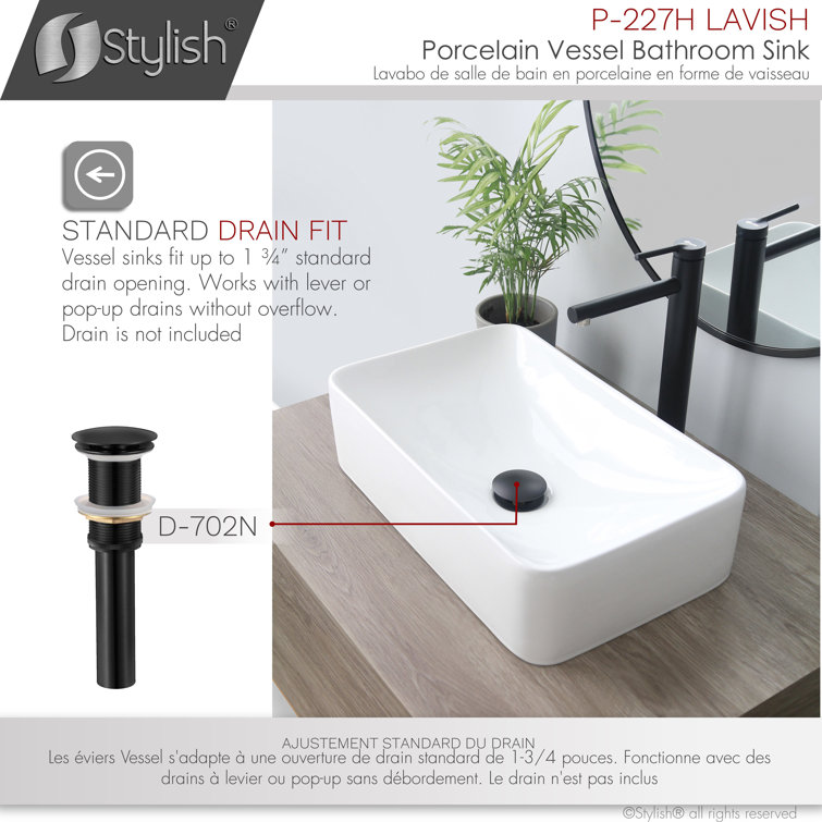 Elegant 19" White Ceramic Rectangular Vessel Bathroom Sink