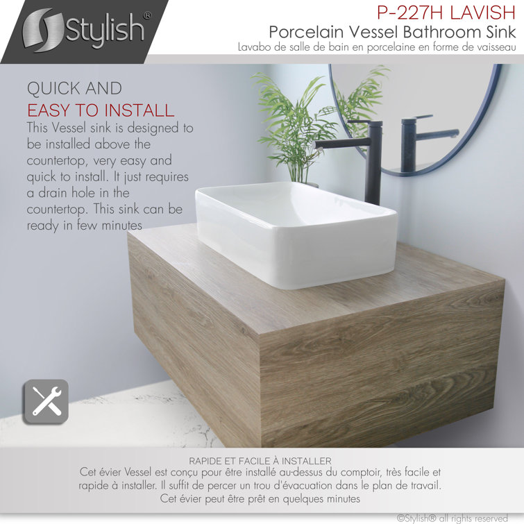Elegant 19" White Ceramic Rectangular Vessel Bathroom Sink