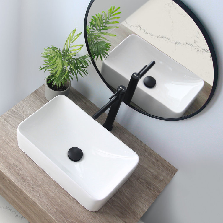 Elegant 19" White Ceramic Rectangular Vessel Bathroom Sink