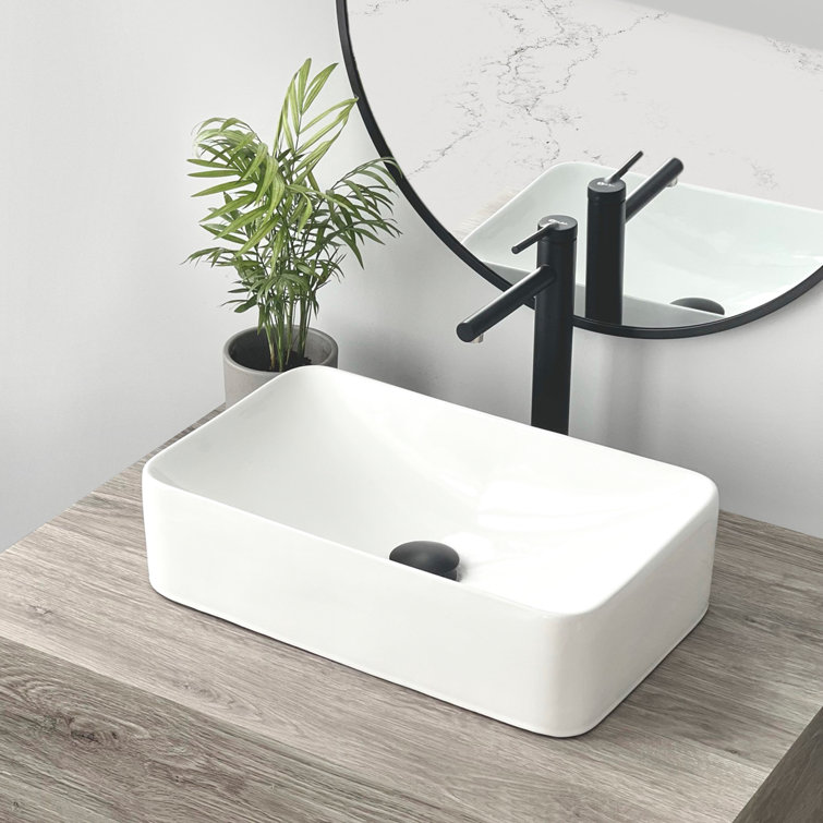 Elegant 19" White Ceramic Rectangular Vessel Bathroom Sink