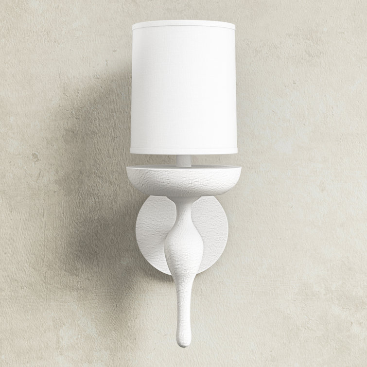 Lumina Coastal Charm White Plaster 1-Light Sconce with Linen Shade