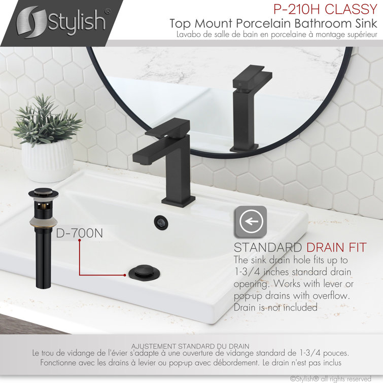 White Rectangular Ceramic Drop-In Bathroom Sink with Overflow