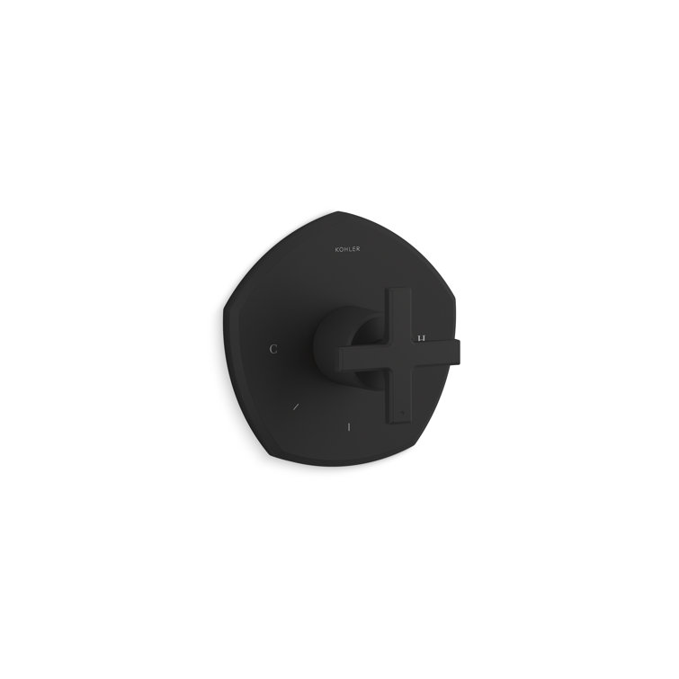 Matte Black Cross Handle Wall-Mounted Thermostatic Valve Trim