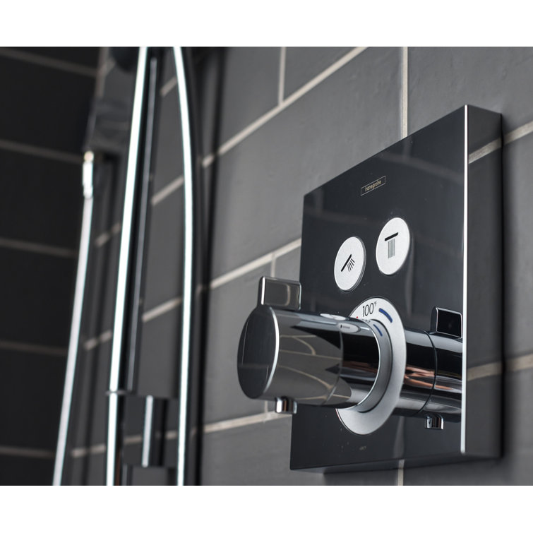 Modern Black Wall-Mounted Thermostatic Shower Trim with Knob