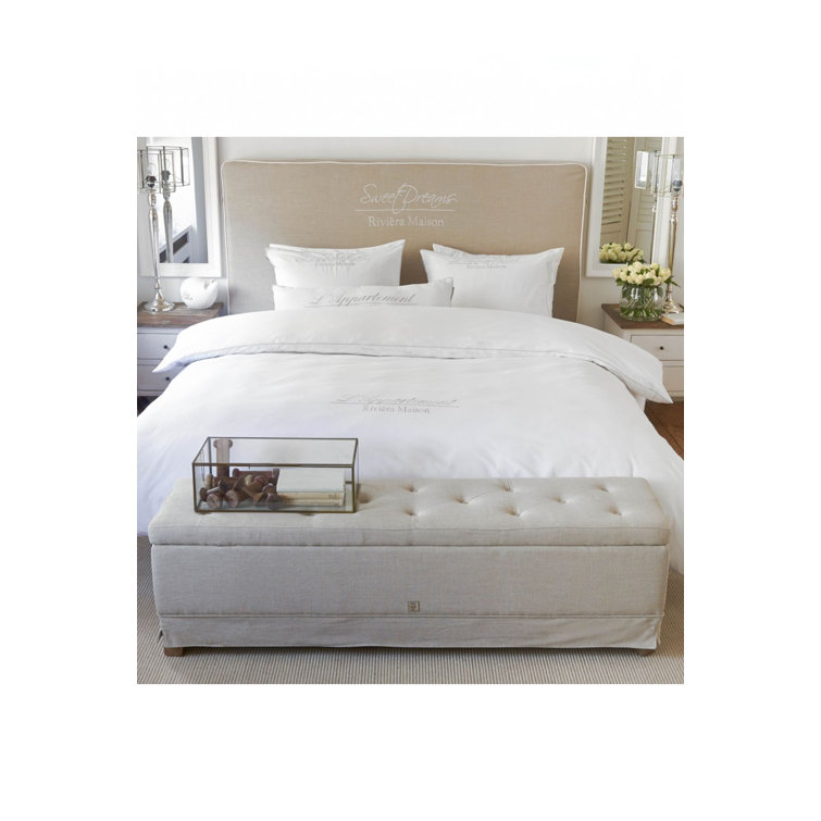 White Linen Tufted Upholstered Storage Bench with Solid Wood Legs