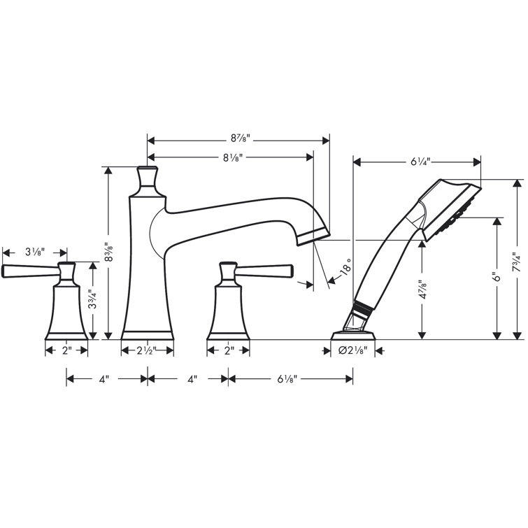 Brushed Nickel 4-Hole Roman Tub Filler with Handshower
