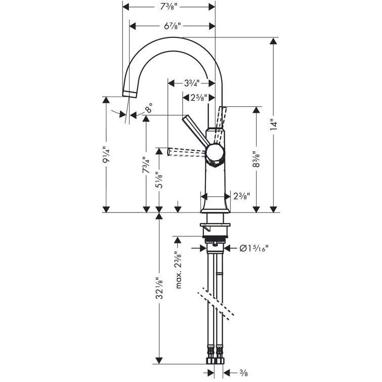 Locarno Steel Optic Single-Handle Bar Faucet with 140° Swivel