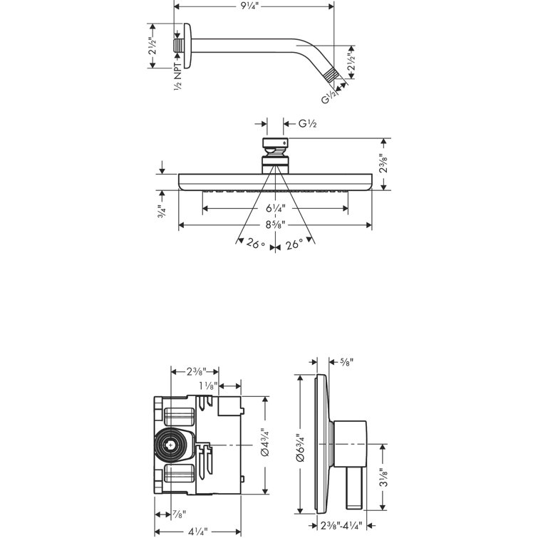 Chrome Wall Mounted Rain Shower System with Valve