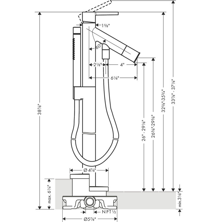 Modern Chrome Freestanding Tub Filler with Handshower