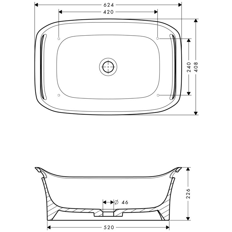 White Cast Mineral Rectangular Vessel Sink with Integrated Towel Holders