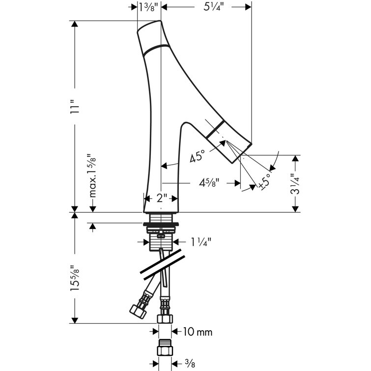 Chrome 11-inch Modern Single Hole Bathroom Faucet