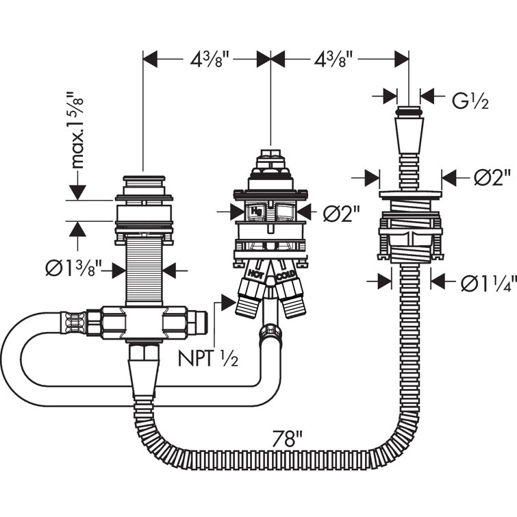 Brass 3-Hole Roman Tub Filler Rough-In Valve