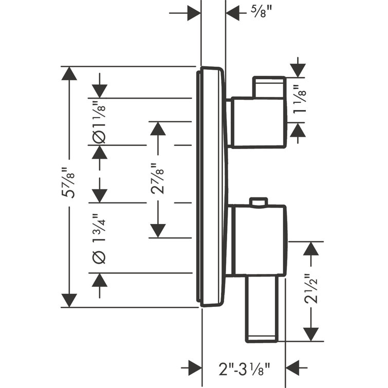 Chrome Modern Wall-Mounted Thermostatic Shower Trim with Diverter