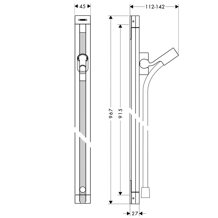 Raindance Unica S 36" Modern Chrome Wall Bar with Adjustable Holder