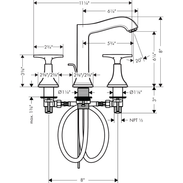 Modern Polished Nickel 8" Widespread Bathroom Faucet in Chrome