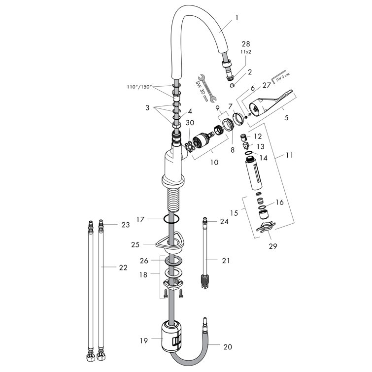 Modern Chrome Pull-Down Kitchen Faucet with 360° Swivel Spout