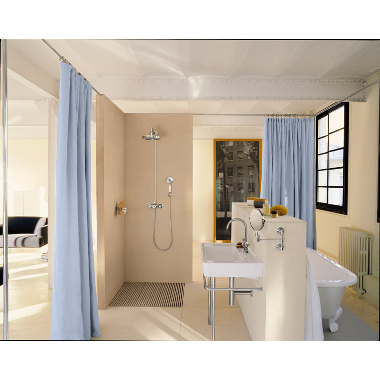 Contemporary Polished Nickel Circular Wall-Mounted Shaving Mirror