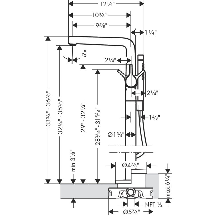 Modern Elegance Brushed Nickel Floor Mounted Faucet with Handshower