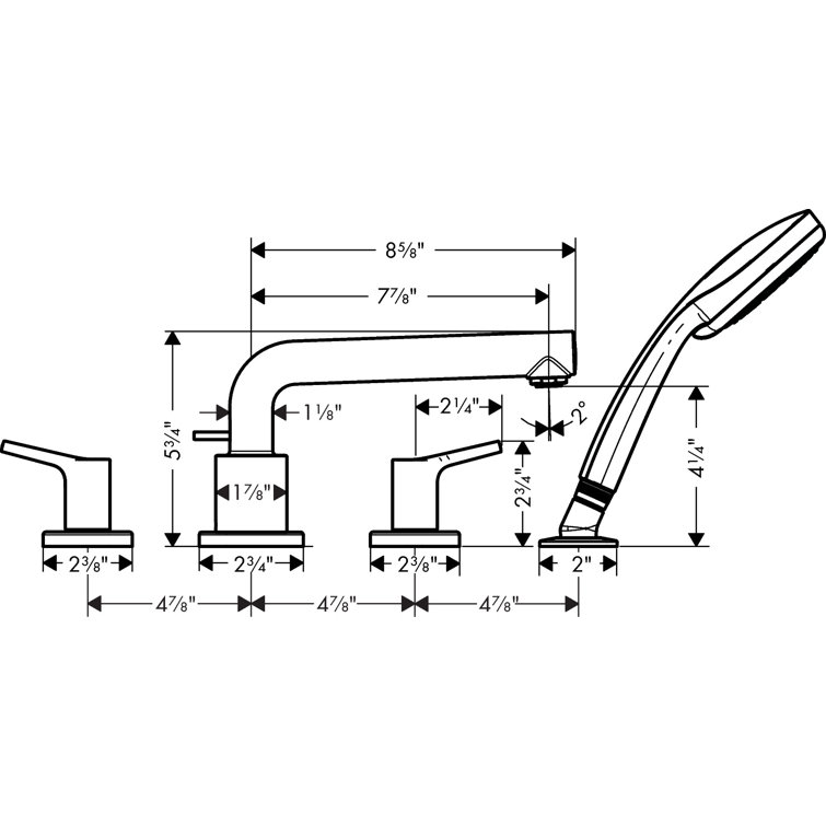 Brushed Nickel Modern Deck Mounted Tub Faucet with Handshower