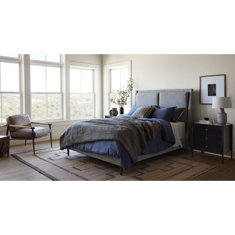Dover Crescent Queen Bed with Distressed Natural Linen Upholstery