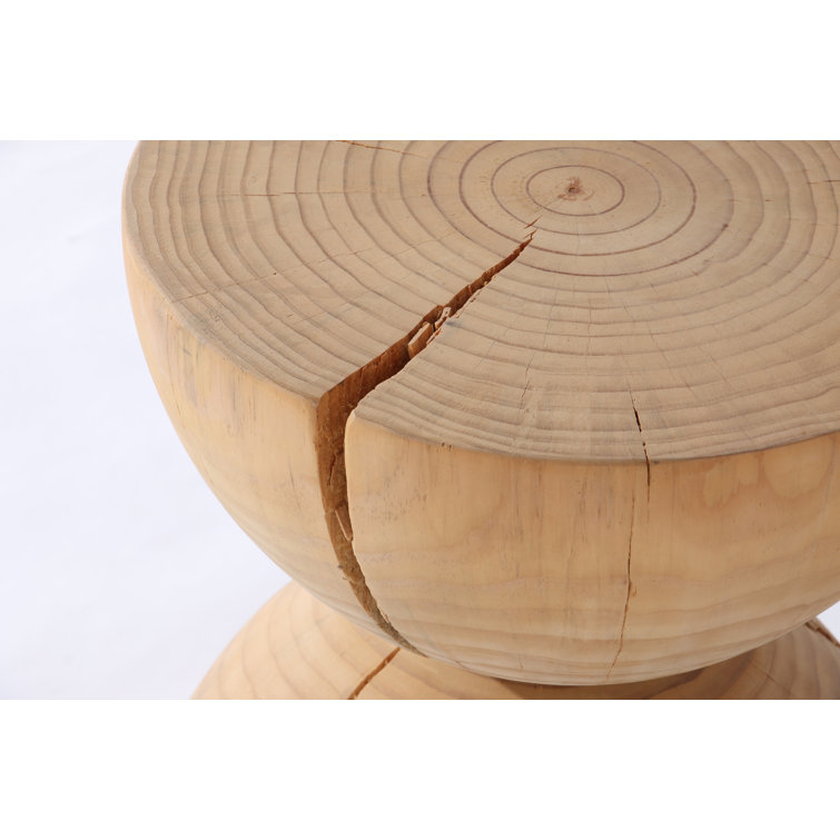 Contemporary Pine Wood Round Side Table, 15.5" Brown