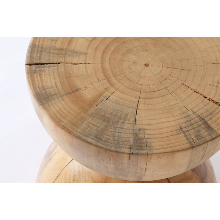 Contemporary Pine Wood Round Side Table, 15.5" Brown