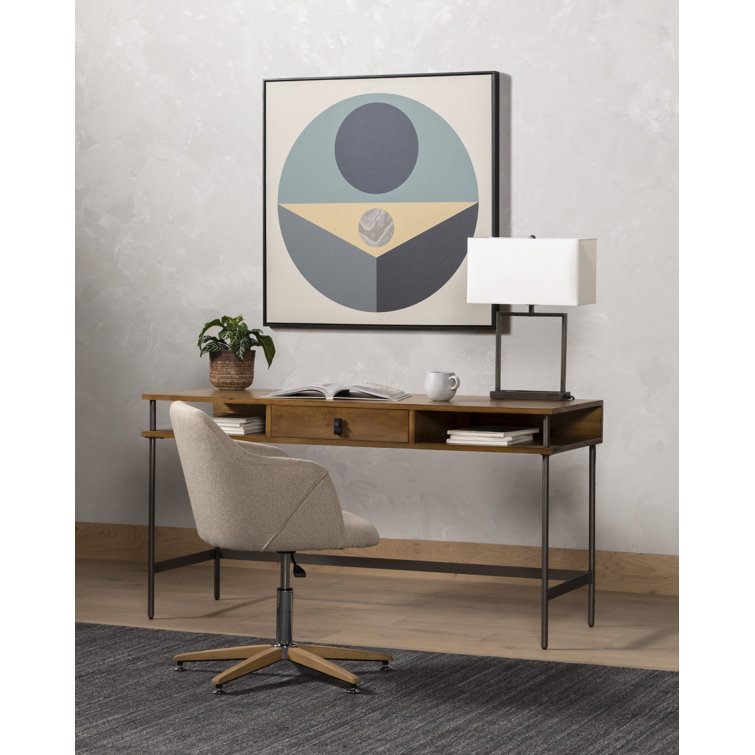 Edna Fedora Oatmeal Adjustable Swivel Task Chair in Brown Leather