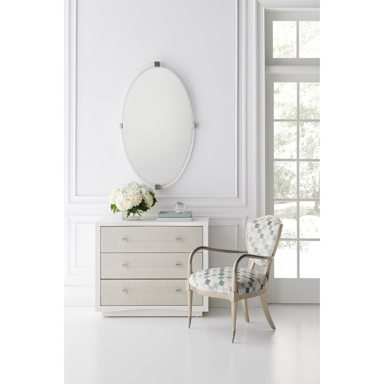 White Transitional 3-Drawer Nightstand with Raffia Fronts