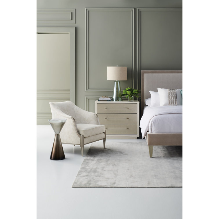 White Transitional 3-Drawer Nightstand with Raffia Fronts