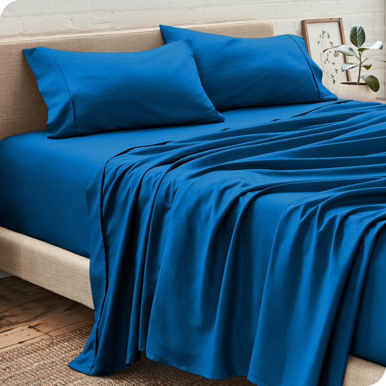 King Gingham Blue Cotton Polyester Microfiber Sheet Set