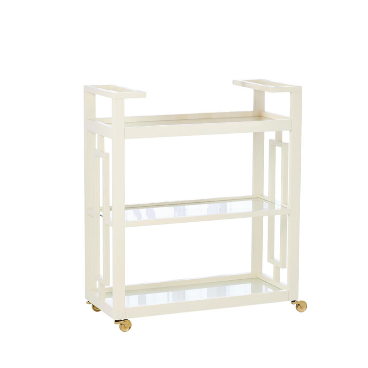 Mid-Century Geometric Grid Block Bar Cart with Brass Wheels