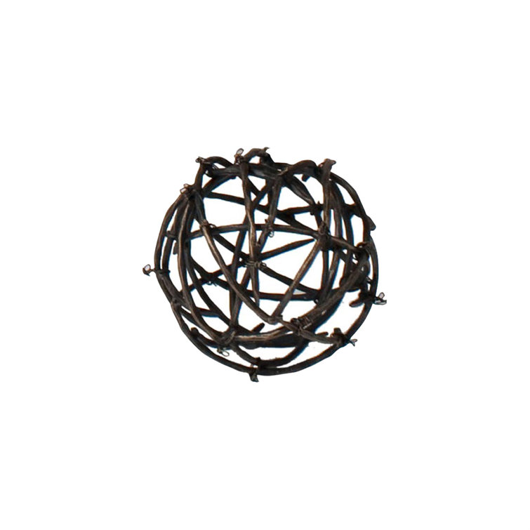 Small Dark Brown Wicker Twig Ball Figurine