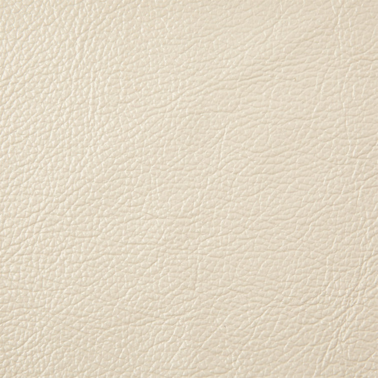 Beige Leather Upholstered Side Chair with Wood Trim