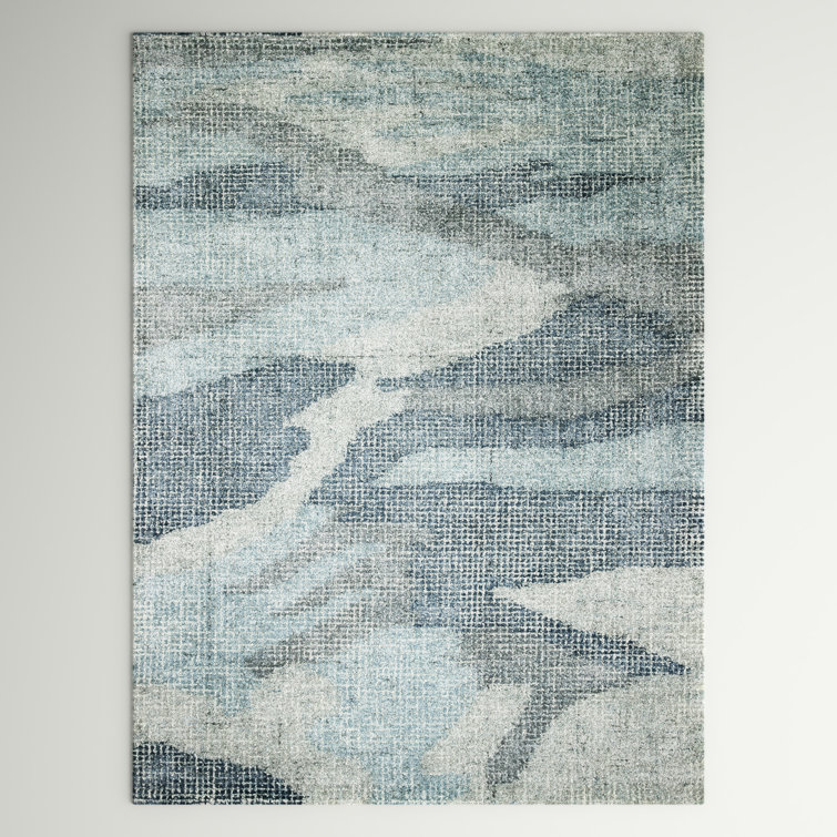 Handmade Blue Wool and Viscose 5' x 7' Tufted Rug