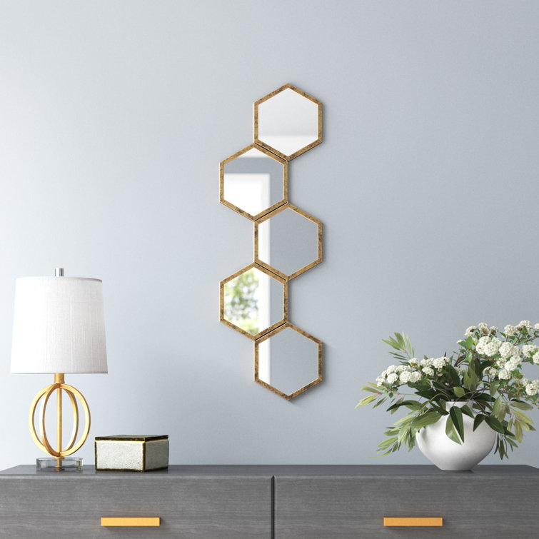 Stubbs Gold Hexagonal Metal Wall Mirror 34.75"