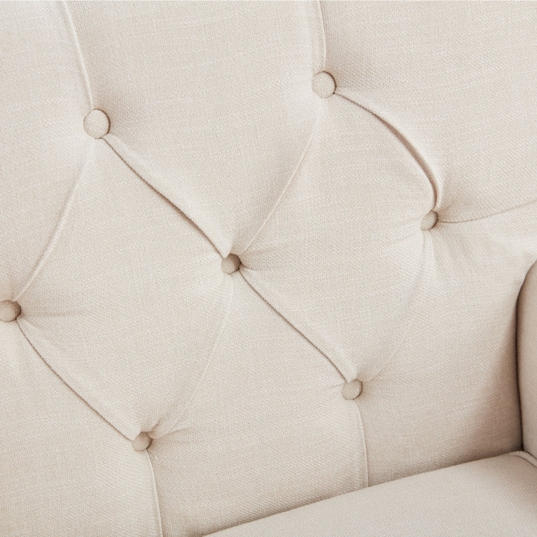 Beige Tufted Armchair Set with Dark Wood Legs