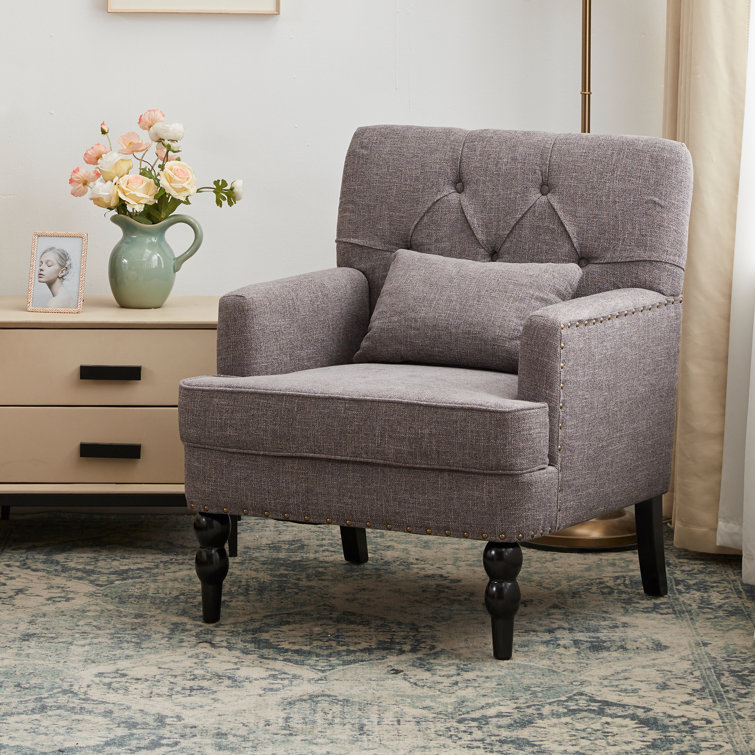 Gray Polyester Blend Tufted Armchair Set with Dark Wood Legs