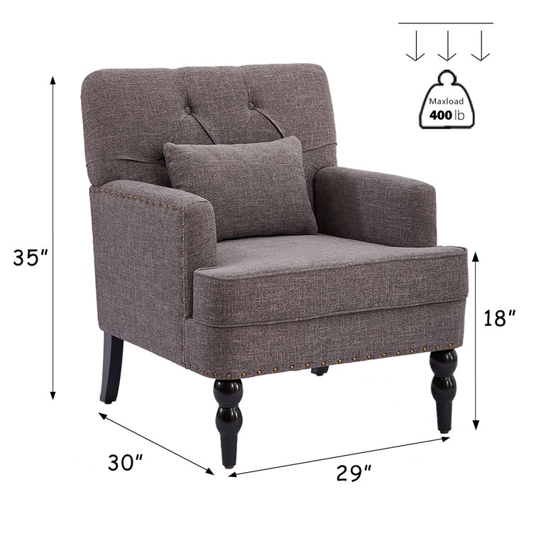 Gray Polyester Blend Tufted Armchair Set with Dark Wood Legs