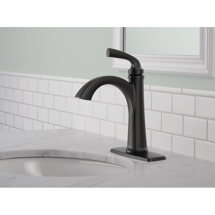 Matte Black Single Handle Bathroom Faucet with Deck Plate