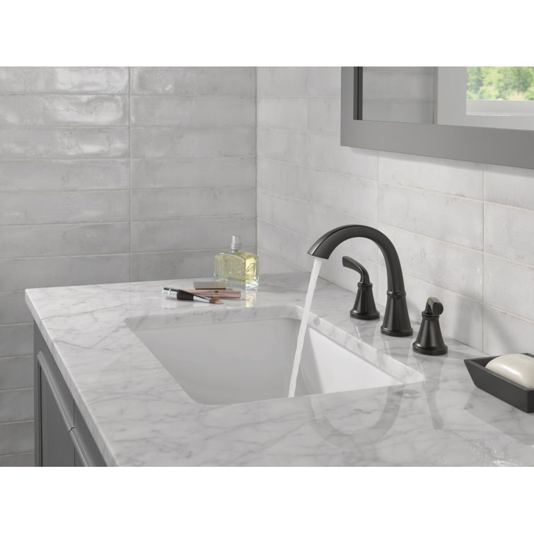 Delta Geist Matte Black Widespread Bathroom Faucet with Ceramic Disc Valve